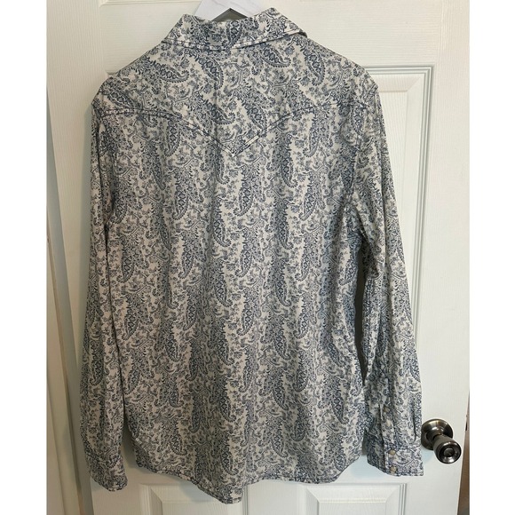 Cody James Paisley Button Down Shirt Blue & Cream Cotton Size Large - Picture 2 of 9